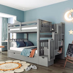 ZUN Full Over Full Bunk Bed with Shelves and 6 Storage Drawers, Gray 04688219