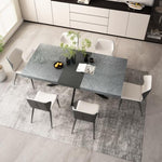 ZUN 55.11" -70.86"Retro Rectangular Stretch Dining Table,Dark Grey stone Top And Relief Plate, W757P209558