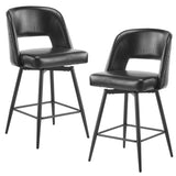 2 Pcs Black PU Swivel Bar Stools with Open Backrest & Metal Legs 03553805