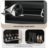 ON-TREND Slim Entryway Organizer with 2 Flip Drawers, Tempered Glass Top Shoe WF303589AAB
