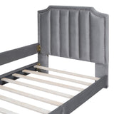Twin Size Upholstered Daybed with Classic Stripe Shaped Headboard, Gray WF308905AAE