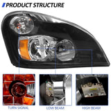 Headlight Assembly Compatible with 2008-2017 Freightliner Cascadia, LED Headlamps Assembly Black W1155P284562