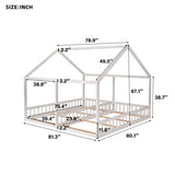 Twin Size House Platform Beds,Two Shared Beds, White WF296300AAK