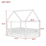 Full Size House Floor Wooden Bed with Roof Frame, Safety Guardrails,Natural W504P286409