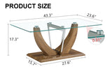 ZUN Modern minimalist transparent tempered glass coffee table with wooden MDF legs and stainless steel W1151P149674