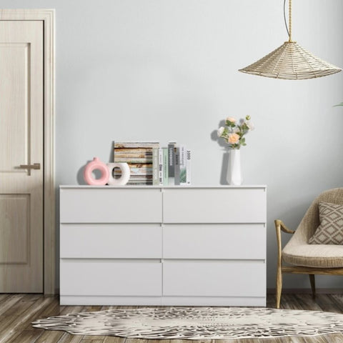 ZUN FCH 6 Drawer Double Dresser for Bedroom, Wide Storage Cabinet for Living Room Home Entryway, White 76423691