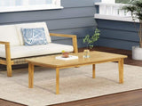 Outdoor Acacia Wood Rectangular Patio Coffee Table, Sturdy Slatted Side Table for Porch, Garden, 70336.00