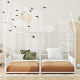 Metal Twin Size House Platform Beds, Two Shared Beds, White MF307505AAK