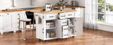 K&K 56.5'' Kitchen Island with Drop Leaf, Power Outlet, Embossed Vertical Stripe Rolling Kitchen N707P263094W