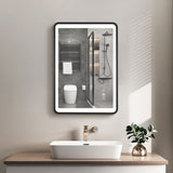 ZUN 24x32 Black Metal Framed Bathroom Mirror for Wall Rounded Rectangle Mirror, Bathroom Vanity Mirror, W135553709