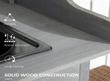 Gray Outdoor Potting Bench with Sink and Faucet ,Hooks,Storage Cabinet 09082048