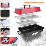 Portable Charcoal Grill Outdoor Tabletop Grill Small Barbecue Smoker Folding BBQ Grill with Lid for 00244294