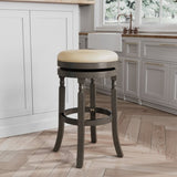 ZUN 30" Bar Stool, Weathered Gray Finish, French Gray Leather Seat B04660739