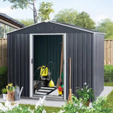 ZUN 8ft x 6ft Outdoor Metal Storage Shed with Floor Base,Black W540P175677