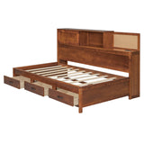 Twin Size Wooden Daybed with 3 Storage Drawers, Upper Soft Board, shelf, and a set of Sockets and N708P263524D