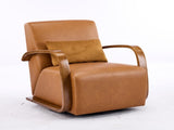 Vintage Brown Swivel Accent Chair Luxe Faux Leather, Solid Wood Armrests, Ergonomic Comfort 79132535