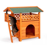 ZUN 2-Story Wooden Feral Cat House Outdoor Indoor Kitty Houses with Door & Stairs & Weatherproof Roof, 60939221