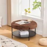 30.9"Wide Upholstered Round Ottoman Coffee Table Foot Rest with Black Metal Legs, Footstool with W3098P296973