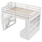 ZUN Full Size Loft Bed with Desk and Shelves, Two Built-in Drawers, Storage Staircase, White 35920794