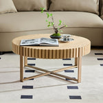 ZUN Modern Handcraft Drum Coffee Table 31.5 inch Round Coffee Table for Living Room,Small Coffee Table W2582P167668