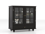 Minimalist Black Buffet Cabinet with Double Glass Doors and Drawer, Modern Wooden Storage Sideboard 26388624