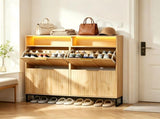 () 4-Compartment Flip-Up Drawer Shoe Cabinet with Grilles and 2 Drawers LED 19063139