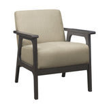 Light Brown Fabric Upholstered Accent Chair 1pc Solid Rubberwood Antique Gray Finish Living Room B011P184607