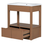 ZUN 30" Bathroom Vanity with Sink Top, Bathroom Cabinet with Open Storage Shelf and Two Drawers, Brown 51882165