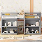 Twin Size Kid Low Loft Bed With Two-Tier Shelves And LED Light For Grey Color W697P153473