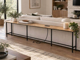 94.49"x7.87"x31.10" Console Table, MDF with Melamine Veneer & Iron Frame, with Power Outlet, Oak 17123848