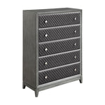 ZUN Modern Styling Bedroom 1pc Chest of 5 Drawers Faux Leather Upholstered Gray Classic Design Wooden B011P186574