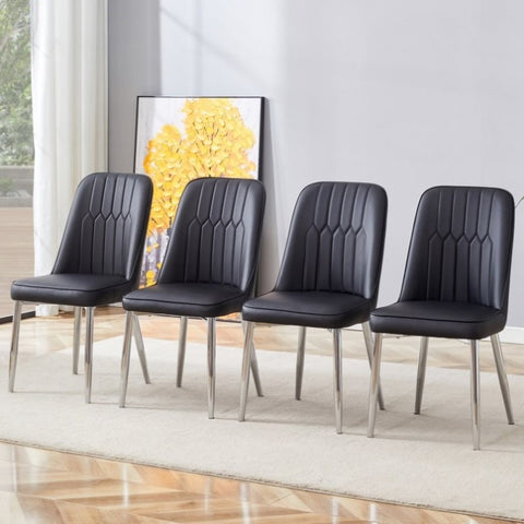 ZUN 4 modern dining chairs, smooth PU leather backrest and silver-toned metal legs for a comfortable W1151P183320