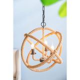 3- Light Farmhouse Chandelier, Rope Chandelier Globe Hanging Light Fixture with with Adjustable W2078137922