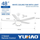 ZUN 48 In Intergrated LED Ceiling Fan with White ABS Blade W1367P171202