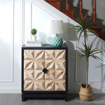 ZUN 3D Geometric Carved Double-Door Cabinet – Manufactured Wood Storage Cabinet, Modern Decorative W2729P199004