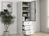 70.87" H Tall Bathroom Storage with 1 glass Door and 3 Drawer, Narrow Storage Unit, Floor W331P298186