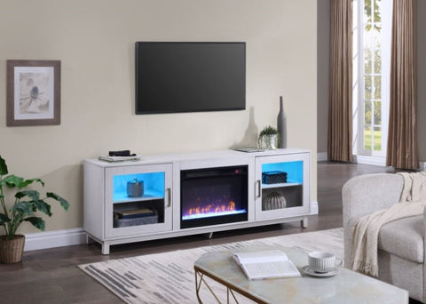 ZUN Summit 70" White Walnut Finish TV Stand Console with Fireplace B061P160688
