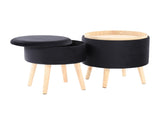 Contemporary Storage Ottoman with Matching Stool in Black Velvet and Natural Wood Legs B202P223755