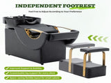 Large Shampoo Bowl & Chair Set with Footstool Black & Gold Barber Backwash Chair, Heavy Duty W1422P453659