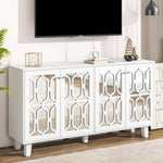 ZUN ON-TREND Buffet Cabinet with Adjustable Shelves, 4-Door Mirror Hollow-Carved TV stand for TVs Up to WF314484AAK