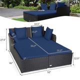Navy Outdoor Rattan Daybed with Upholstered Cushions 93205314