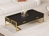 Modern Black Rectangular Coffee Table with 4 Drawers and Gold Base in 47.3" N735P305626B