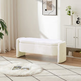 ZUN Ottoman Oval Storage Bench 3D Lamb Fleece Fabric Bench with Large Storage Space for the Living Room, W1825133565