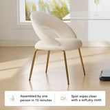 061-Set of 1 Velvet Fabric Chairs With Curved Backrest and Golden Metal Legs for Kitchen or W527P255475