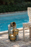 10.4x9.4x19.1" Decorative 3 Tier Bucket Fountain with Lights and Pump, Brown W2078P178869