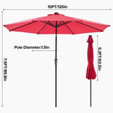 10 ft Patio Umbrella for Table, Outdoor Sun Umbrella with 32 LED Solar Lights, Red 98770700