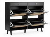 Rattan shoe cabinet with 2 drawers and 4 flip-tops, made of particleboard, 105*24*110cm, black 05339909