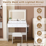 New Large Mirror Vanity Desk for Bed room , Modern Makeup Vanity Set with Power Outlet and Hair 25285722
