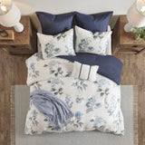7 Piece Printed Seersucker Comforter Set with Throw Blanket Blue King/Cal King B03597122