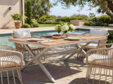 Teak Wood Top with Beige Steel Frame Outdoor Dining Table, 55.12" Rectangular Patio Table with N770P385226B